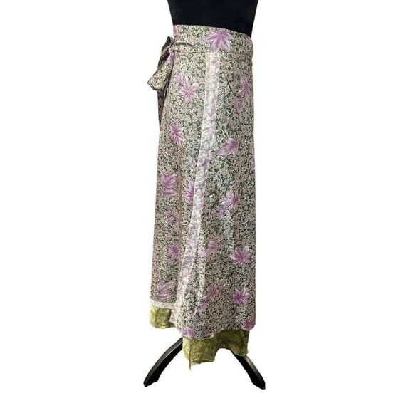 Vintage Jack Pot New York 100% Silk Wrap Skirt Long Reversible, Floral Print - Picture 5 of 12